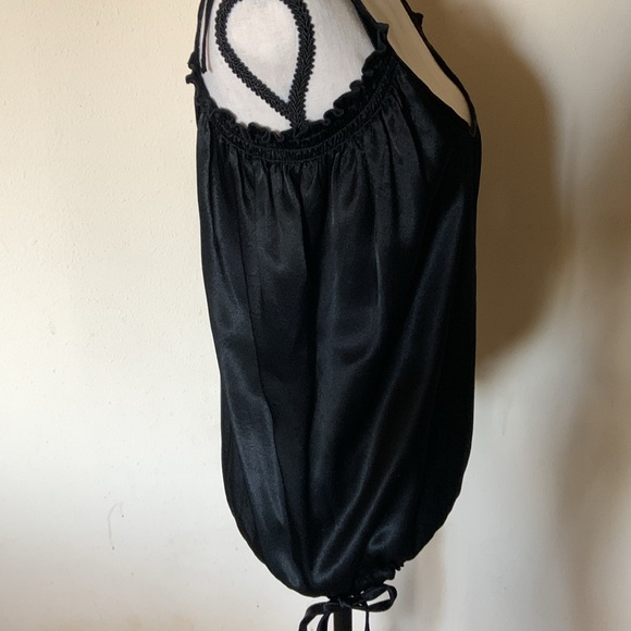 Vintage 70’s black satin spaghetti string tie tank top with drawstring waist S/M - Picture 4 of 8